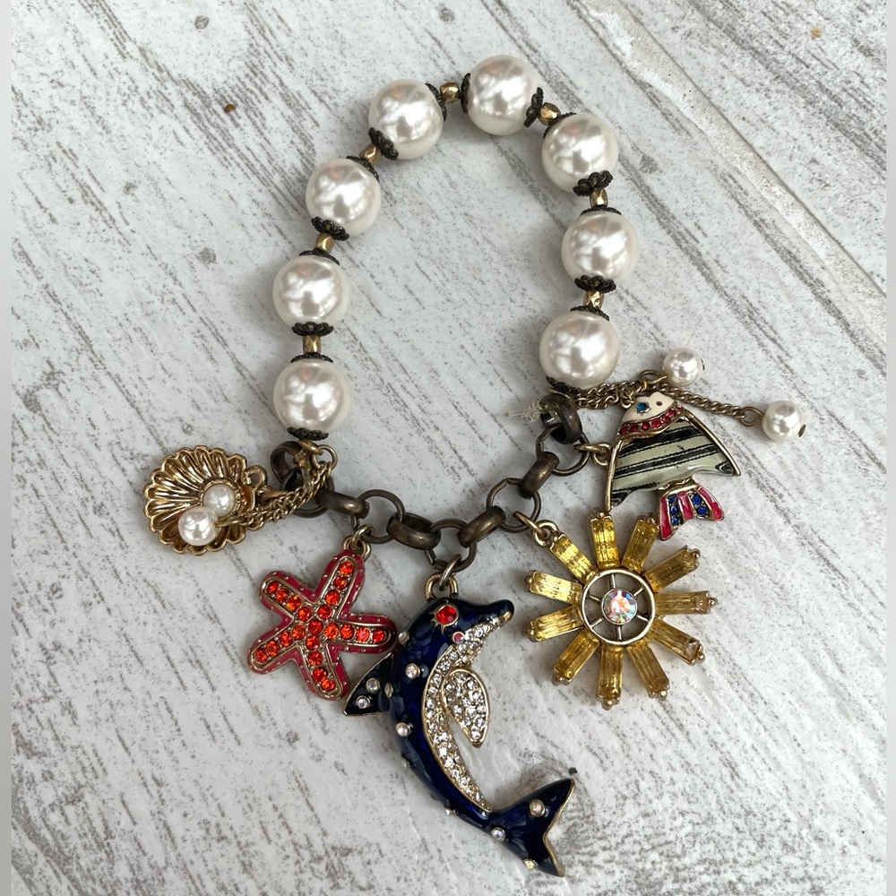 Betsey Johnson Charm Dolphin, Fish Starfish Clam Bracelet